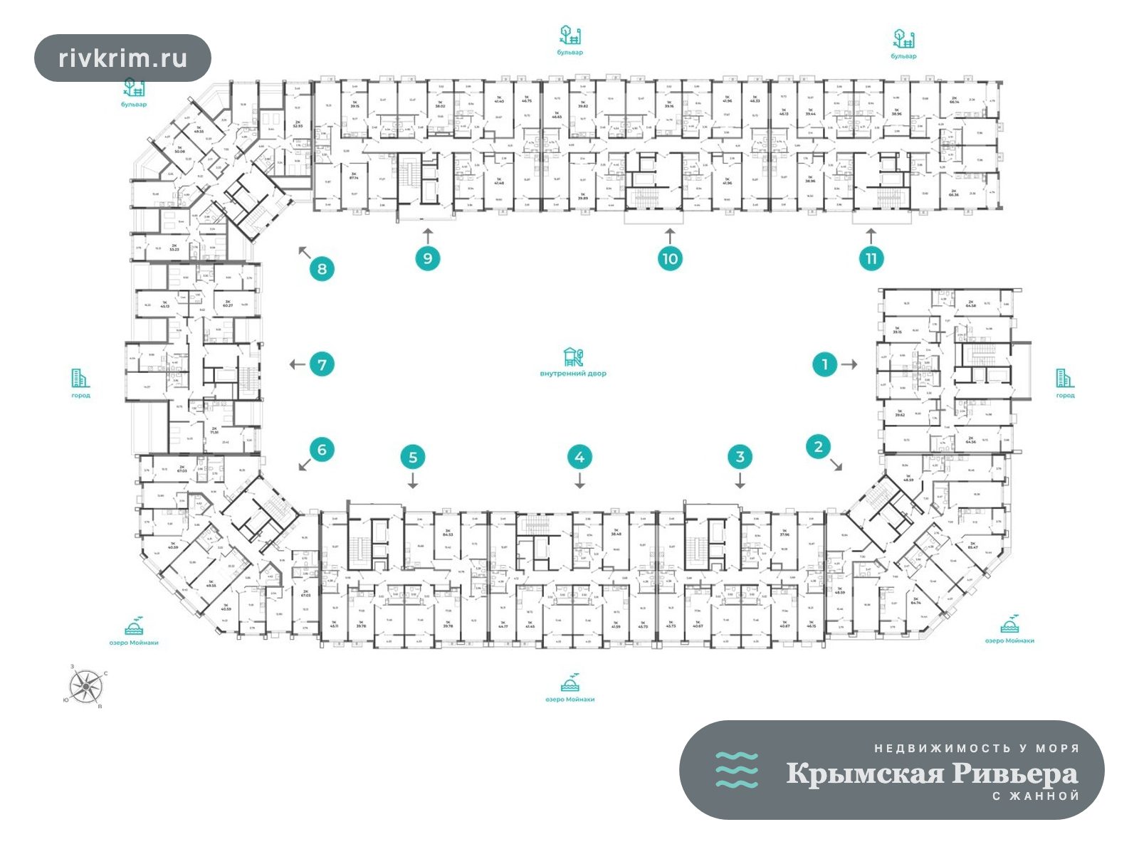 Евпатория ЖК "Мойнако Ривьера" 2-комнатная квартира 53 м²